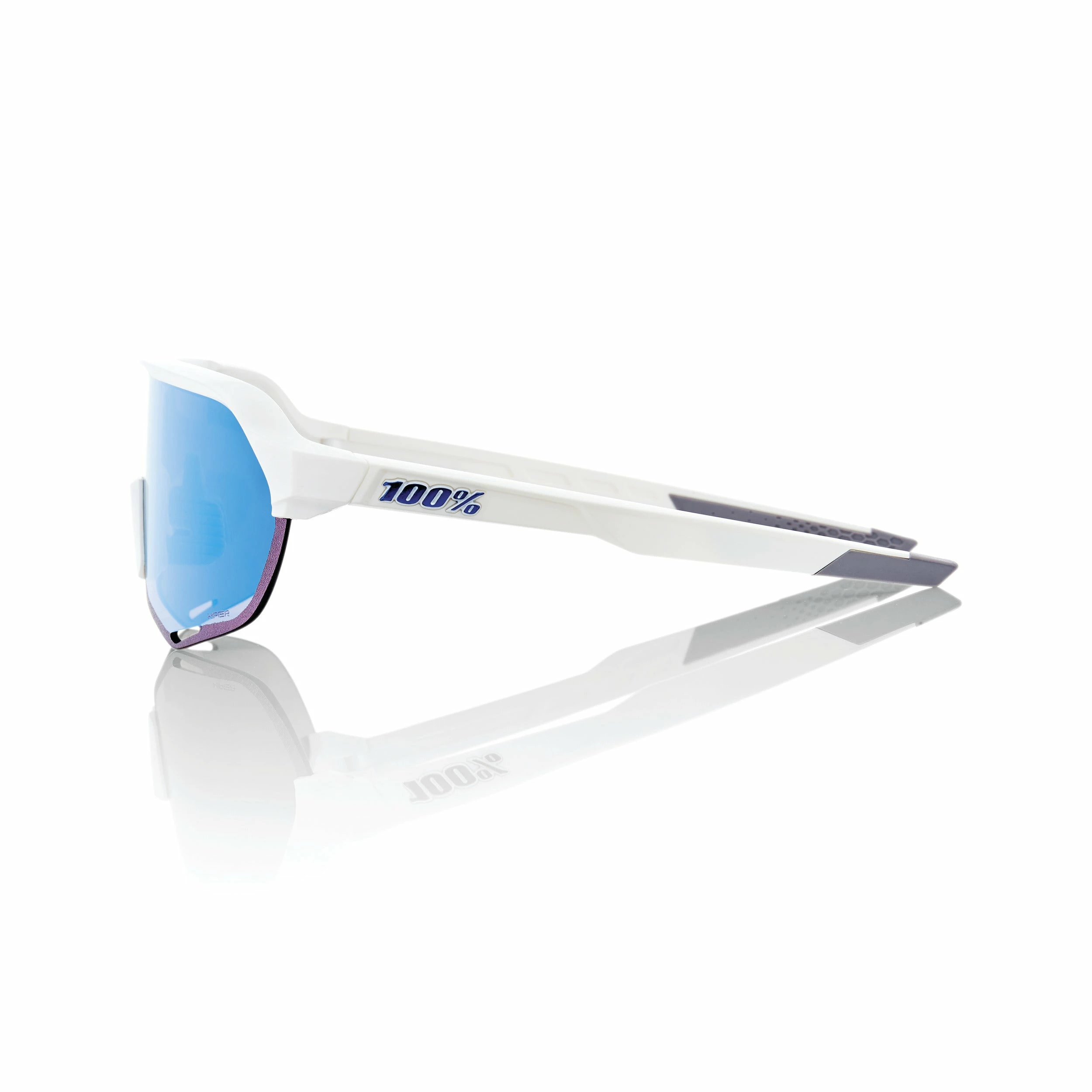 100% S2 Sunglasses Matte White - HiPER Blue Multilayer Mirror Lens - Image 3