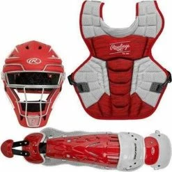 Rawlings Adult Scarlet/White VELO 2.0 Catcher's Gear Box Set: CSV2A-S/W